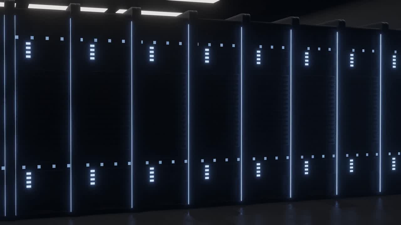 animación de luces parpadeando en los servidores en la sala de servidores