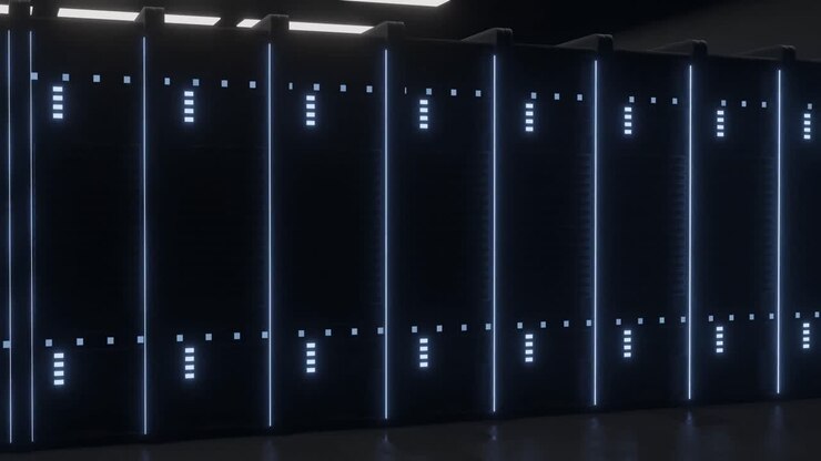 Animation of lights flickering on servers in server room
