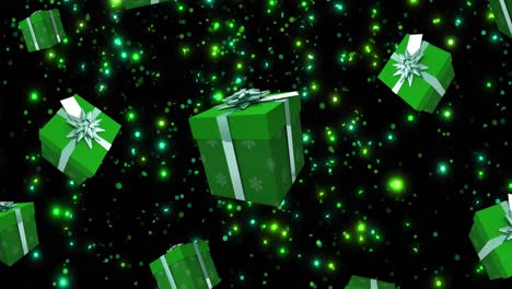 Animation-of-christmas-presents-falling-and-glowing-spotlights