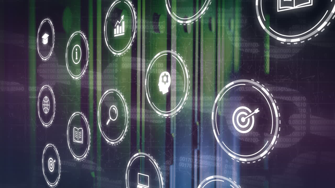animación de iconos y procesamiento de datos con conexiones a través de un servidor informático