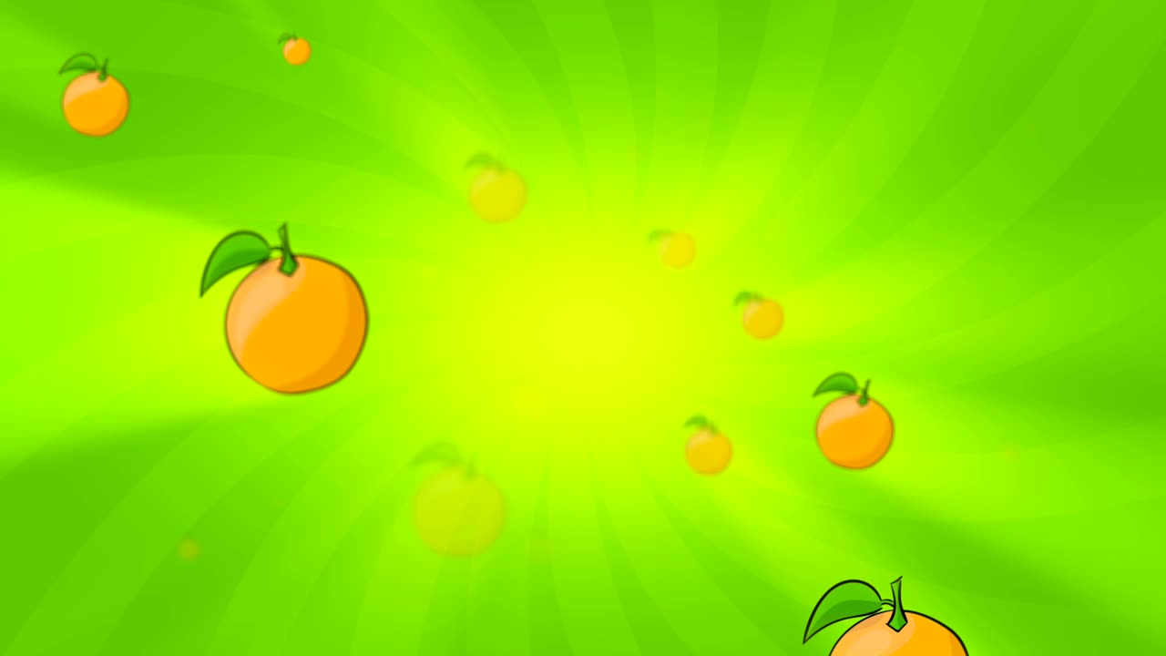 Vivid orange slowly moving from bright glow rotating on the green background. 3D loop animation.