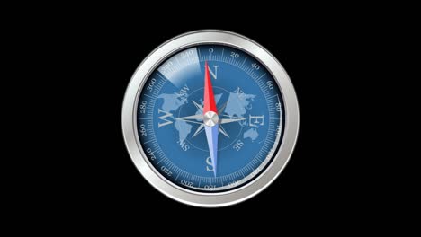 Animation-of-compass,-blue-and-red-needle-is-lightweight-and-balanced-so-it-rotates-freely