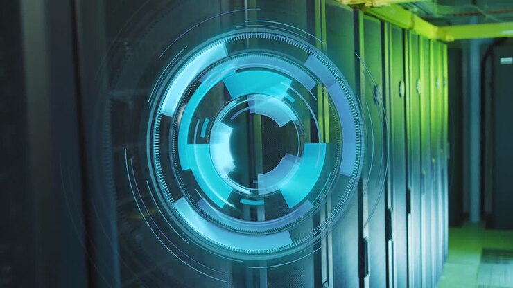 Animazione di scansione e elaborazione dati su sala server