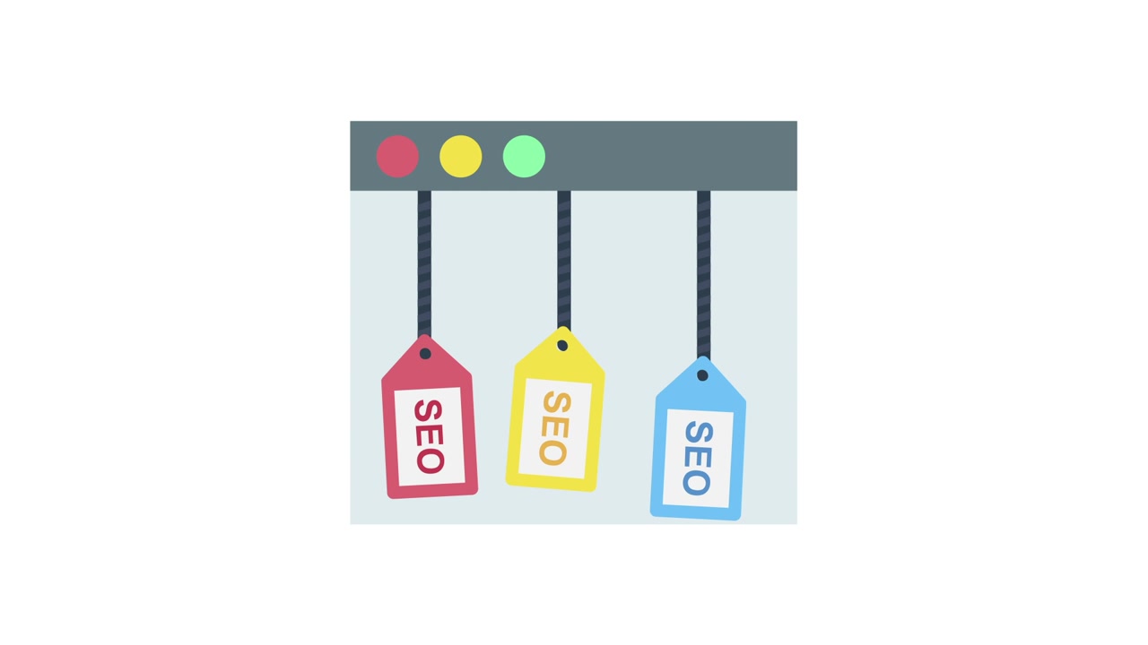 Animated SEO Tags Hanging from a Web Browser Interface