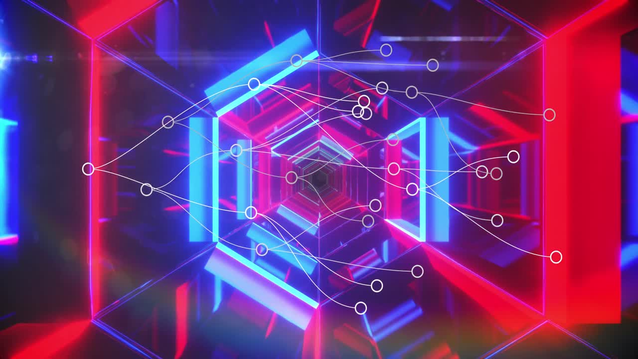 디지털 터널 위에 있는 색 선의 애니메이션