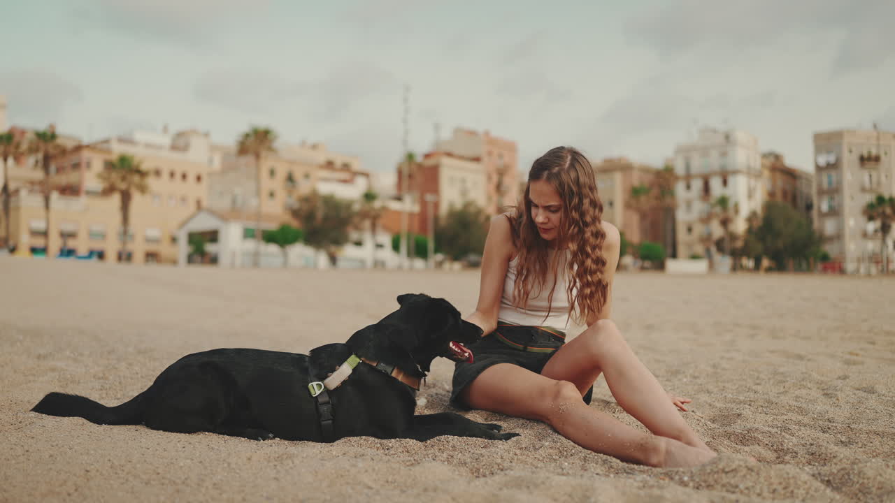 Donna e cane sulla spiaggia