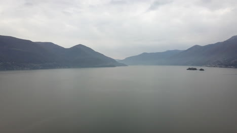 Aerial-static-view-of-Brissago-Islands-with-mountains-in-background