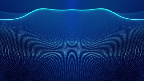 tema abstracto de ciencia ficción con ondas de espejo de partículas. fondo azul abstracto en bucle de 4k de partículas de brillo forman líneas curvas, superficies estructuras simétricas. bg digital con holograma de partículas.