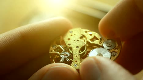 mechanical watch repair process, close up