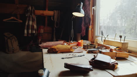 Worktable-with-Tools-in-Leather-Workshop