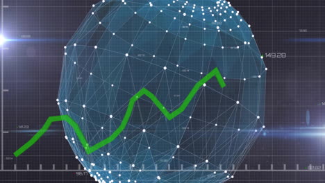 Animación-De-Gráficos,-Números-Cambiantes,-Puntos-Conectados-Formando-Un-Globo-Sobre-Fondo-Negro