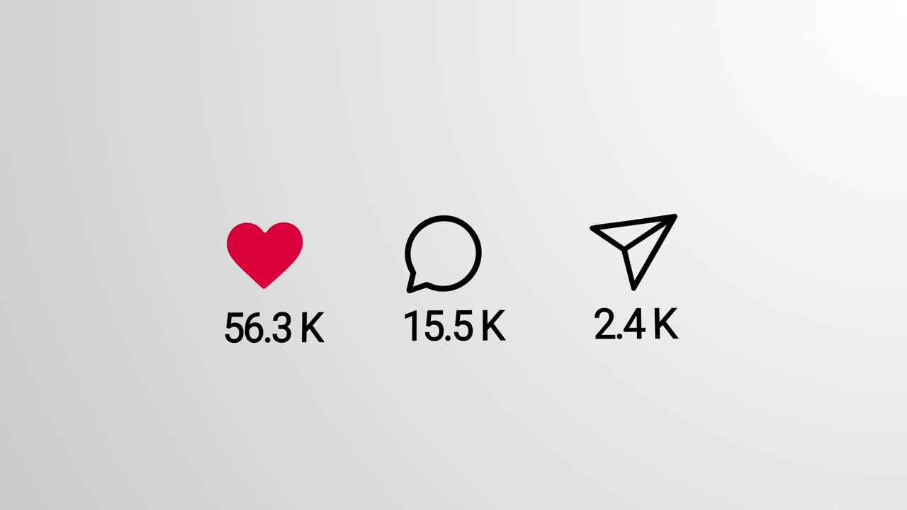 Animated Social Media Engagement Icons with Increasing Metrics