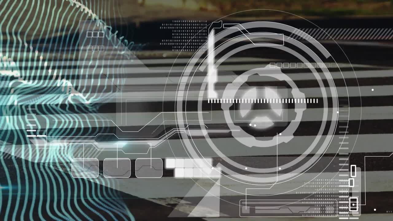 Animation of scope scanning and data processing over pedestrians walking in fast motion