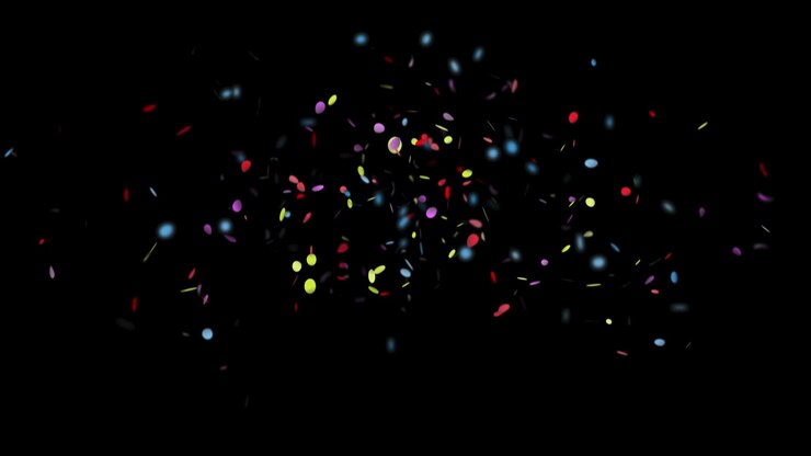 Confetti with transparent background - Colourful festive animation of confettis shooting out from bottom of screen with alpha layer. Render animation