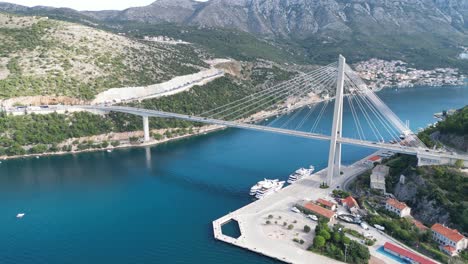 establishing shot franjo tudman bridge cable-stayed bridge dubrovnik croatia drone