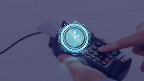 animación de un terminal de pago a través del reloj
