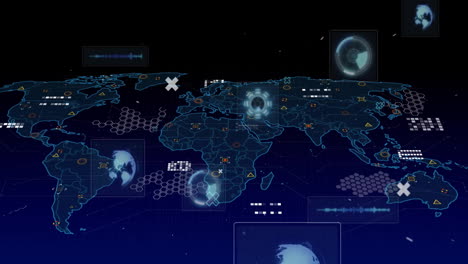 Animation-of-icons-and-data-processing-over-world-map