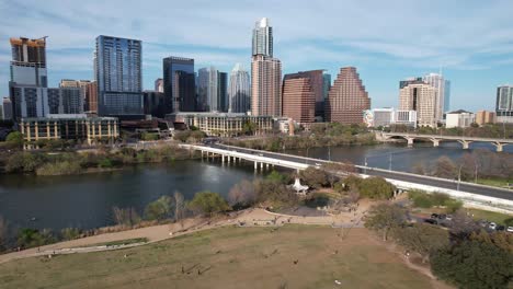 austin drone skyline at 1st st bridge