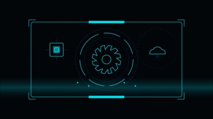 Digital HUD-grænseflade med roterende tandhjul og skyikon