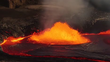 spectacular volcanic eruption with molten lava flowing