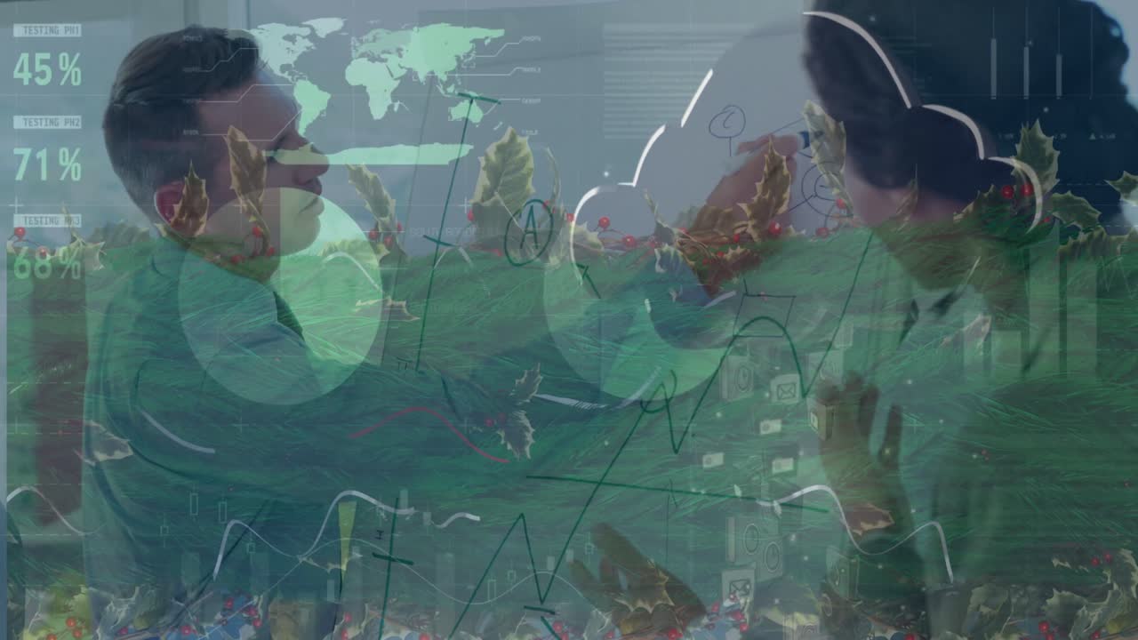 회의에서 다양한 사업가들에 대한 데이터 처리의 애니메이션