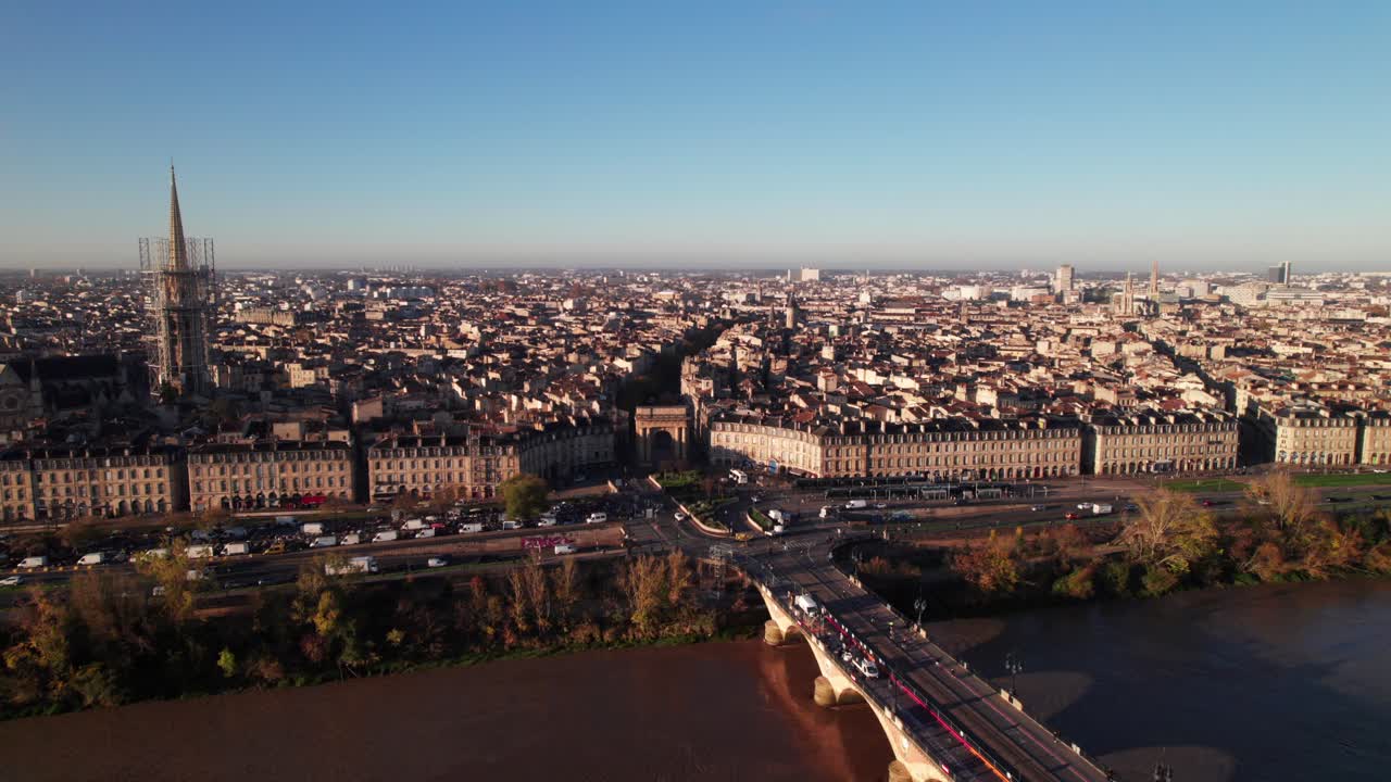 Gorgeous aerial skyline view of Bordeaux, France, 4K