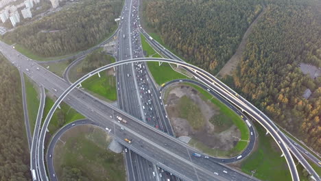 flying over city traffic on transport intersection