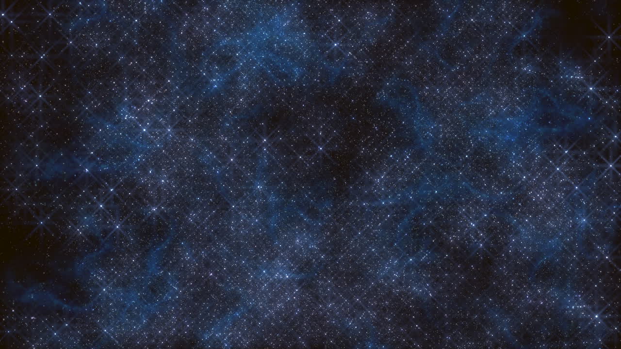 campos estrellados azules y brillos de moscas y partículas en la galaxia