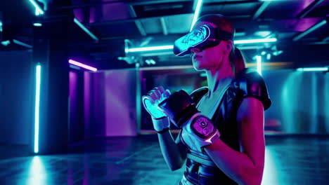 woman immersed in futuristic vr fitness or gaming