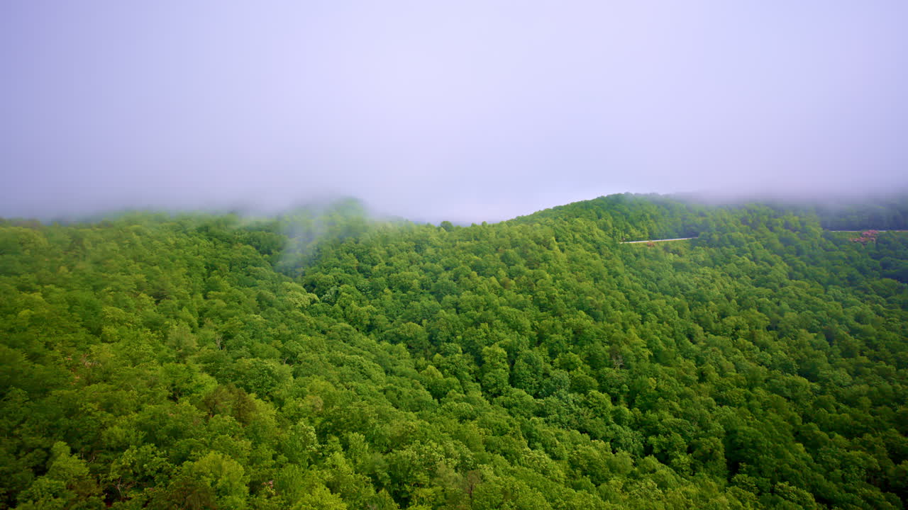 Drone captures sweeping aerial view of foggy highlands