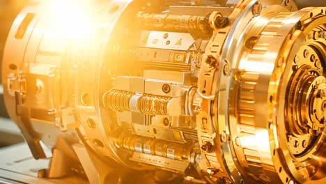 detailed view of a high-tech mechanical engine component in a workshop