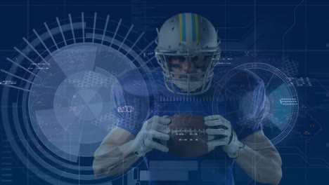animation of computer data processing over american football player