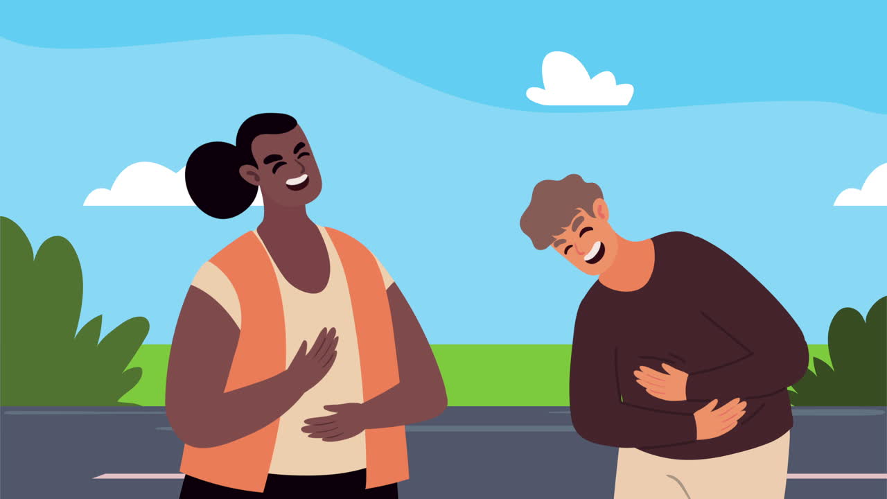 dos amigos riendo al aire libre