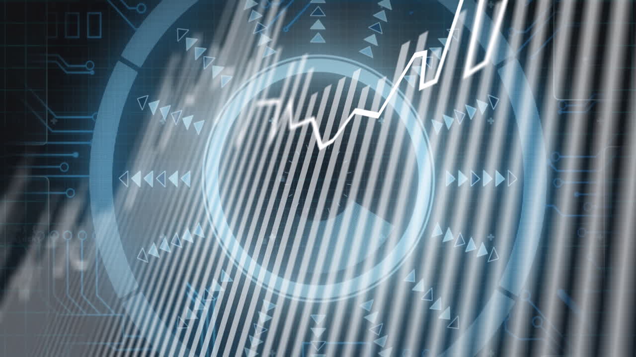 디지털 공간에서 처리 원과 통합 회로의 애니메이션