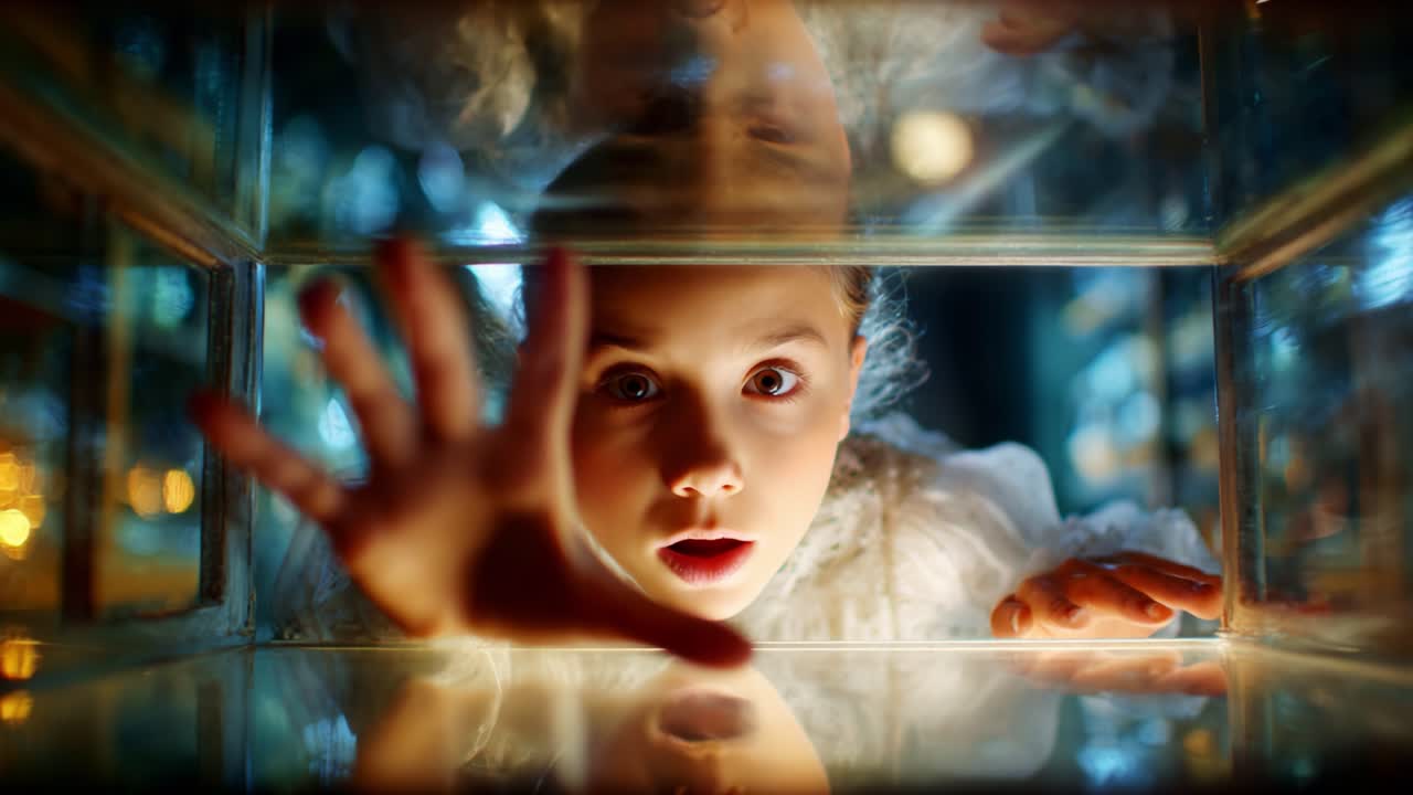 A Mysterious Encounter: Captivating Images of a Young Child's Intense Curiosity and Wonder as She Reaches for Something Beyond the Glass Container in the Enchanted Environment