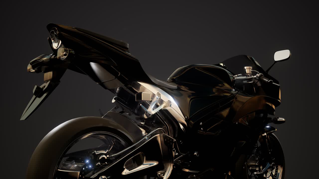 motocicleta deportiva en un estudio oscuro con luces brillantes