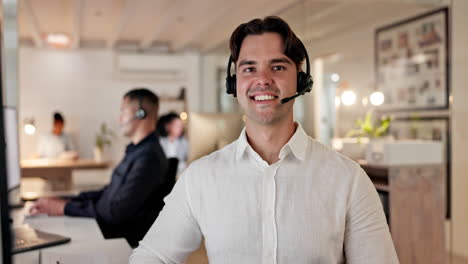 call center, face and computer with a consultant