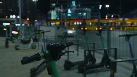 electric scooters in the night city. ecological transport.