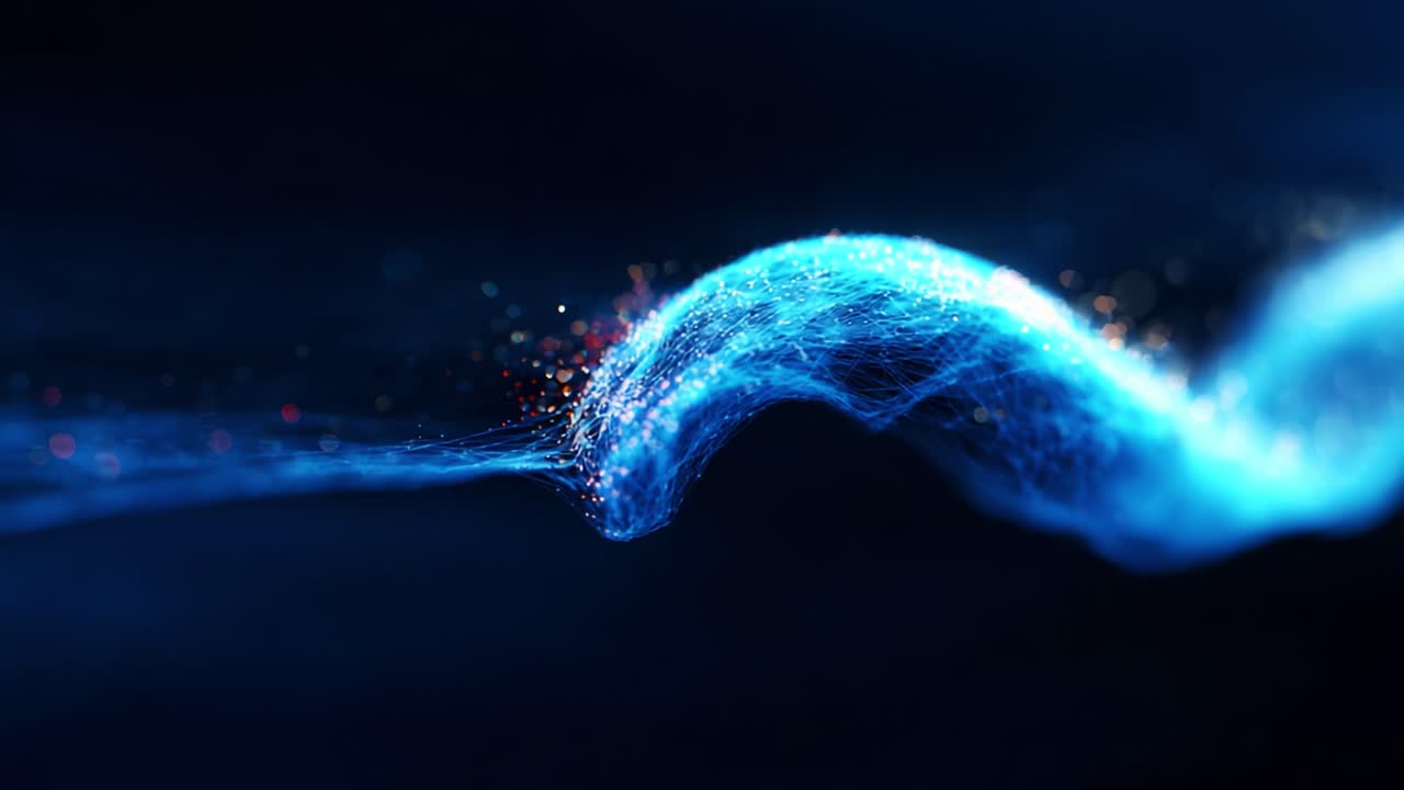 A stunning visual representation of a glowing wave, showcasing intricate movements and vibrant colors that create a mesmerizing flow of energy and light in a dark background