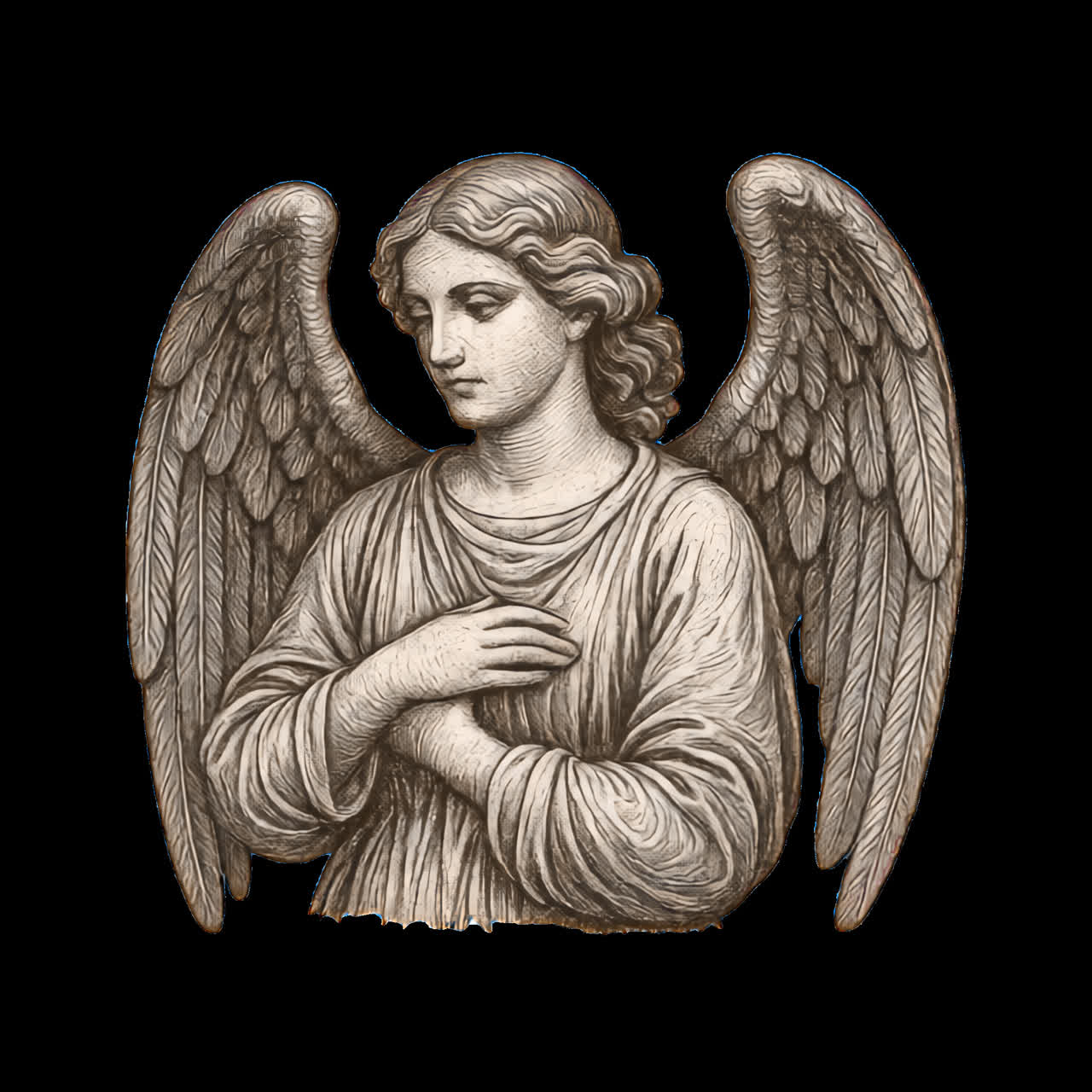 Elegant angel statue illustration animation isolated asset, transparent 4K video, alpha channel