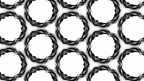 animación en bucle sin costuras de 4k de patrón en blanco y negro con cintas son retorcidas y forman estructuras circulares complejas como patrón de adorno simétrico o caleidoscópico