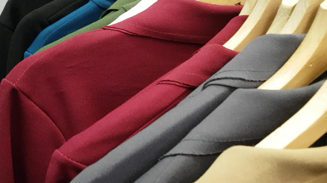 Close up of new leather clothes in a fashion store. Florence Tuscany. Italy