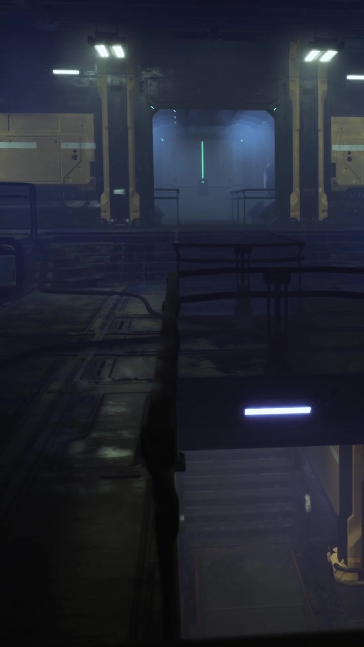 Lighting and structures in a futuristic corridor at night