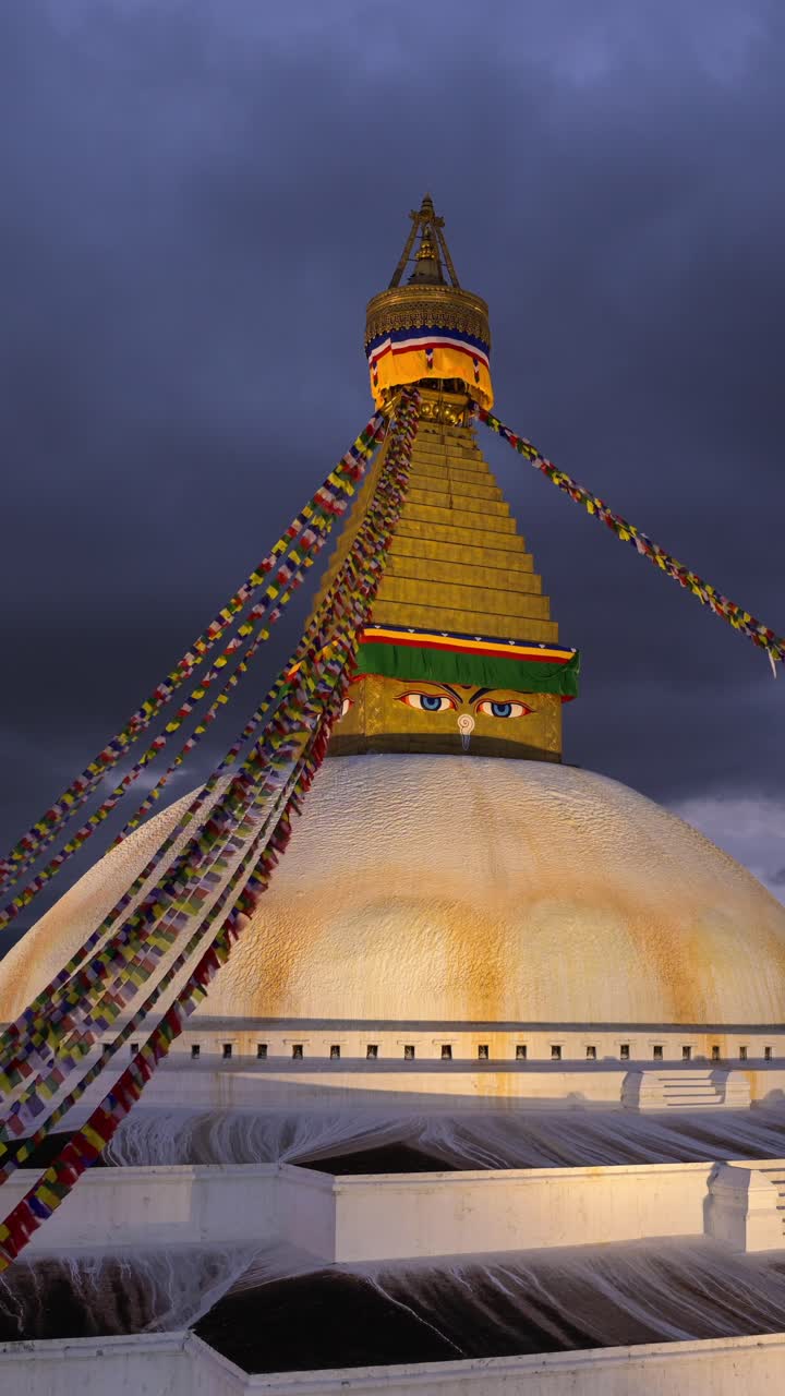 Day to Night Kathmandu Timelapse in Nepal, Vertical Video for Social Media Instagram Reels and Tiktok, Time Lapse of Buddhist Boudhanath Stupa, a Famous Popular Landmark Tourist Attraction