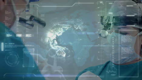 animation of diverse data on screens over happy biracial female