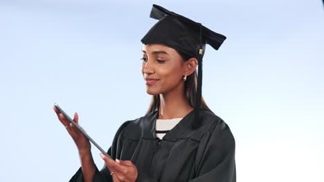 Graduation-student,-woman-and-tablet-green-screen