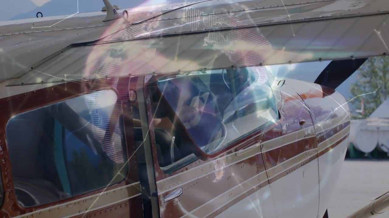 비행기 위의 연결 네트워크와 함께 지구의 애니메이션