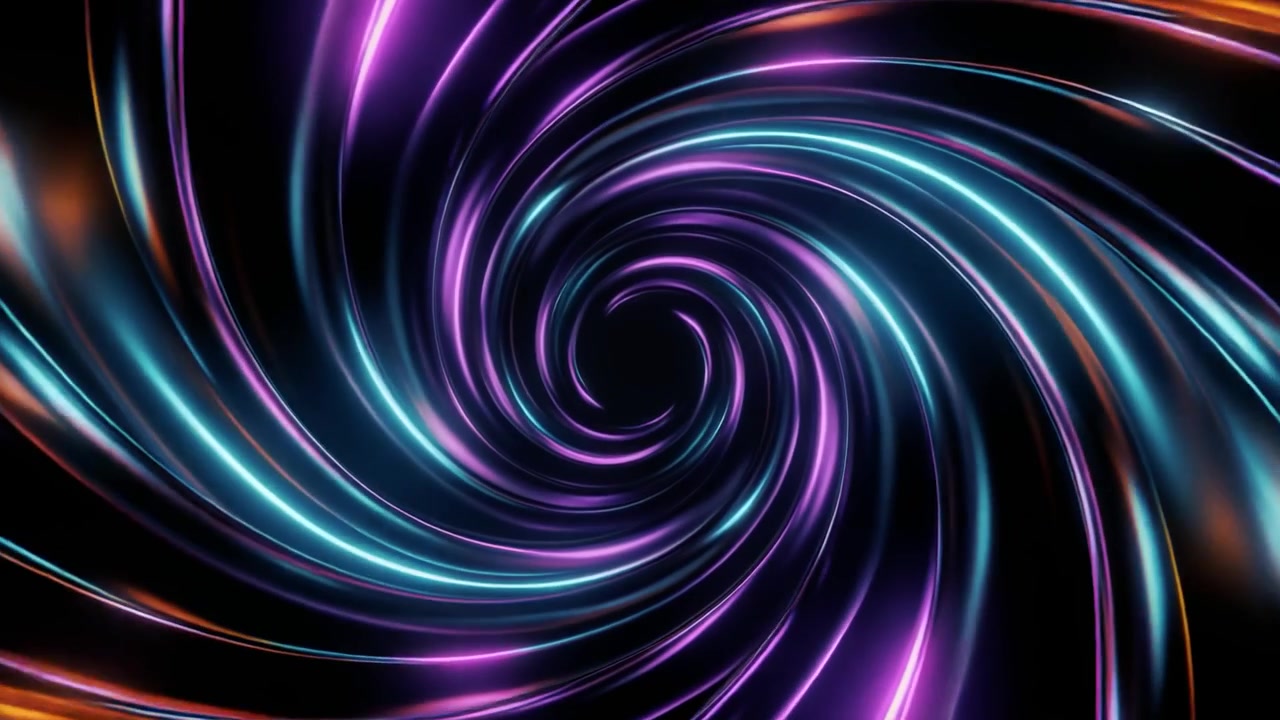 Vortice astratto di luce al neon che turbina nello spazio scuro