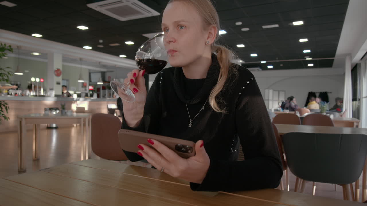Girl with a phone in a cafe