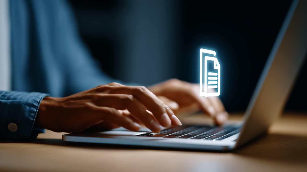 Typing on Laptop with Document Icon